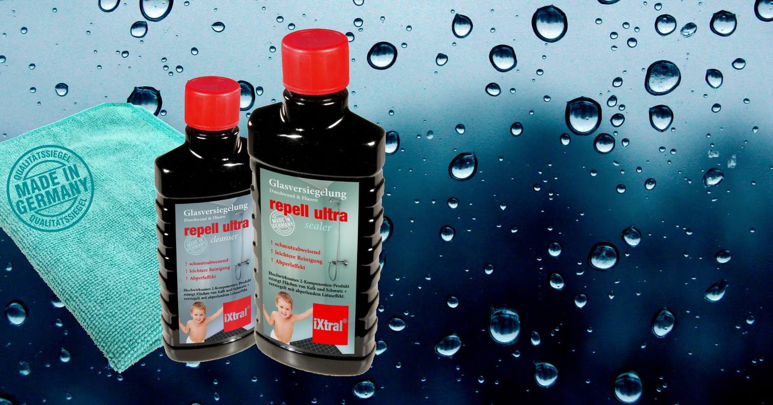 iXtral repell ultra Abperleffekt durch professionelle Reinigung und Glasversiegelung von Duschwand und Fenstern
